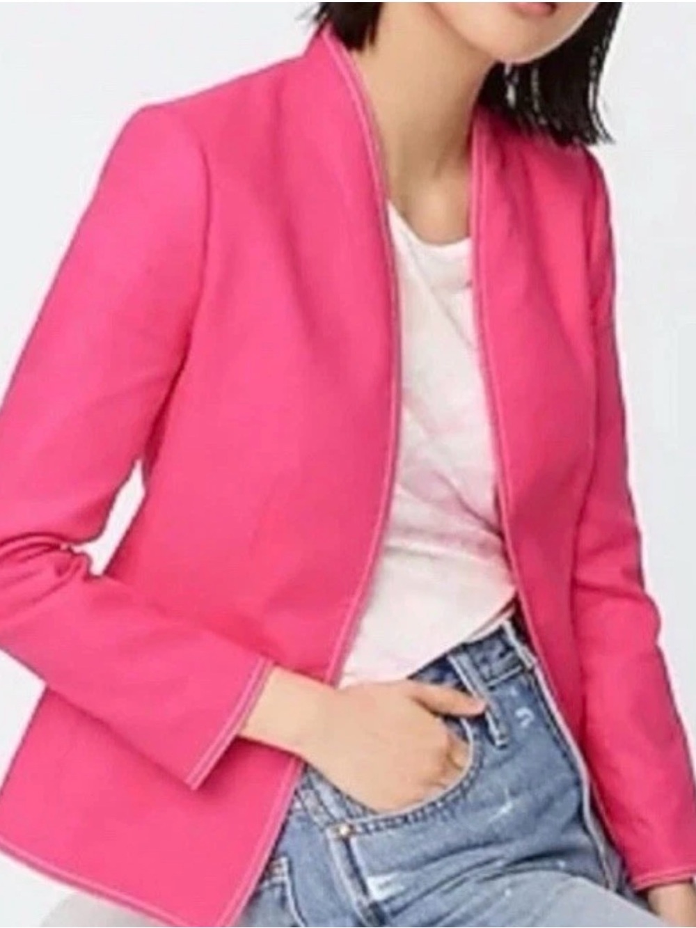 J. Crew hot pink Going Out linen blend open women’s classic blazer jacket 4 s